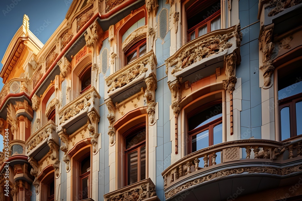 Panoramic view of the facade of a building in Budapest, Hungary