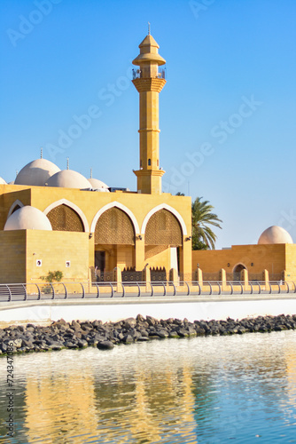 Yellow mosque facing the sea in the city of Jeddah.