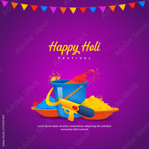 Holi Festival of Colors, people celebrate by playfully throwing colored powder and water. The water gun in the image nods to this vibrant tradition, fostering unity and festive cheer