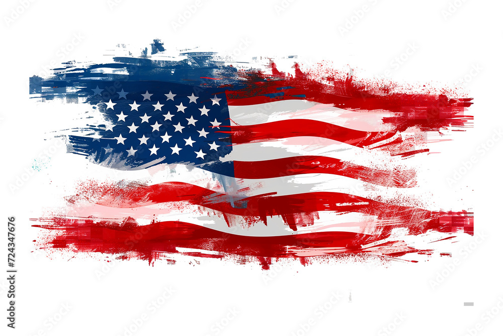 American flag with brush paint textured isolated on transparent background, Symbols of USA. png American flag with brush paint textured isolated on transparent background, Symbols of USA. png
