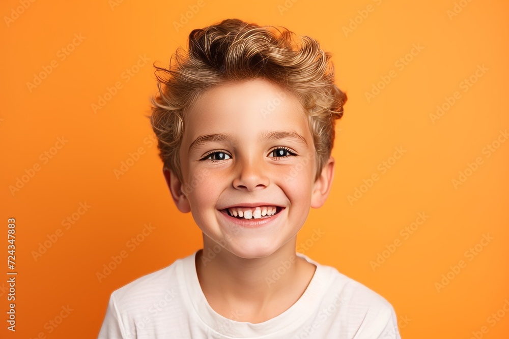 Portrait of a smiling little boy on a orange background. The boy is looking at the camera. Portrait of a smiling little boy on a orange background. The boy is looking at the camera.
