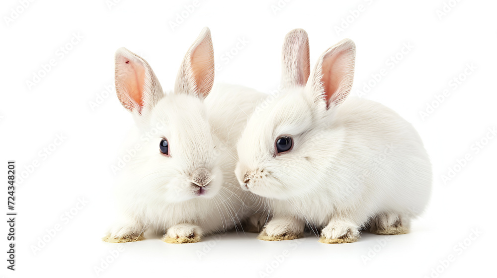 Two white Rabit on white background. generative ai