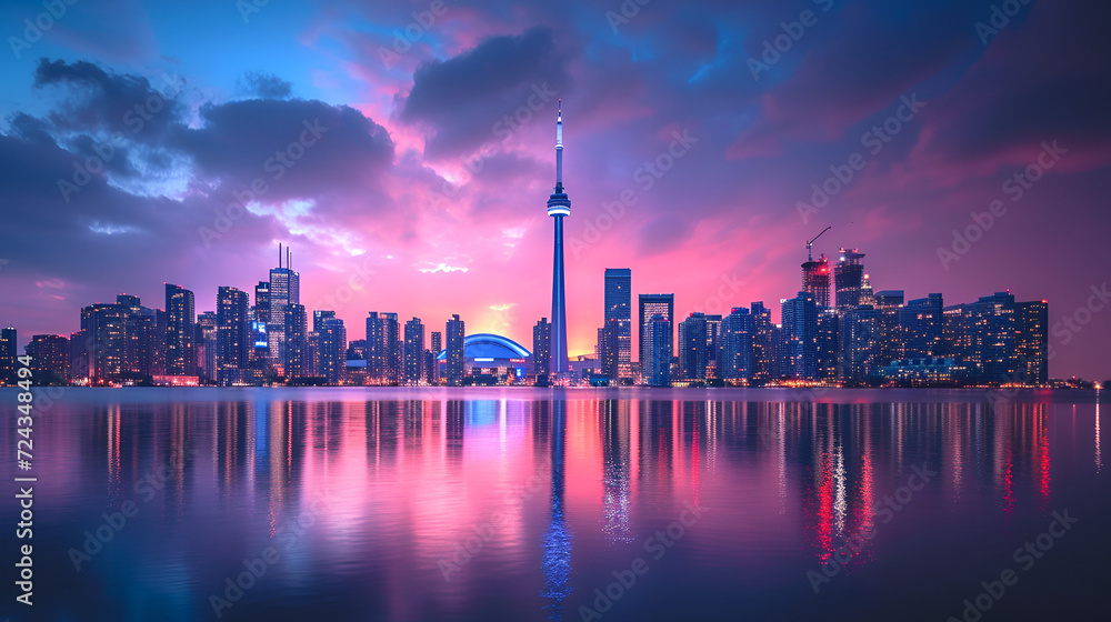 Toronto city skyline from he center island. generative ai
