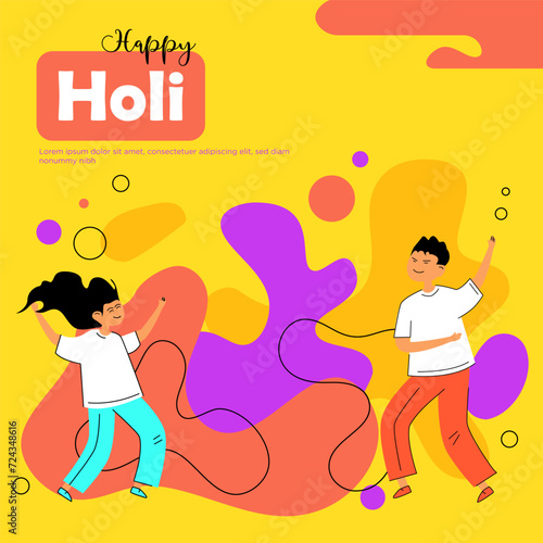A lively moment unfolds as a boy and girl dance in sync, surrounded by the energetic burst of Holi hues.The infectious energy of Holi dance is captured as a boy and girl move to the rhythm