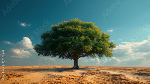 a big green leafy tree with sky background, nature environment concept. illustration, copy space. mockup.