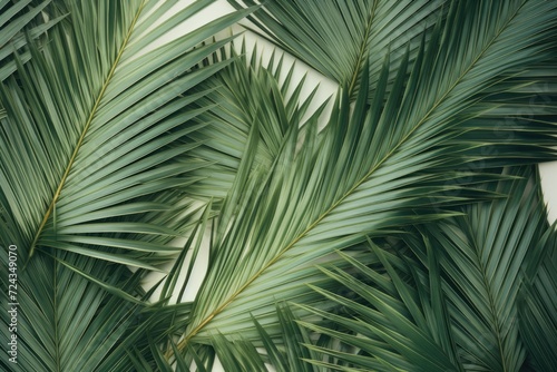 A detailed view of the foliage on the leaves of a palm tree.