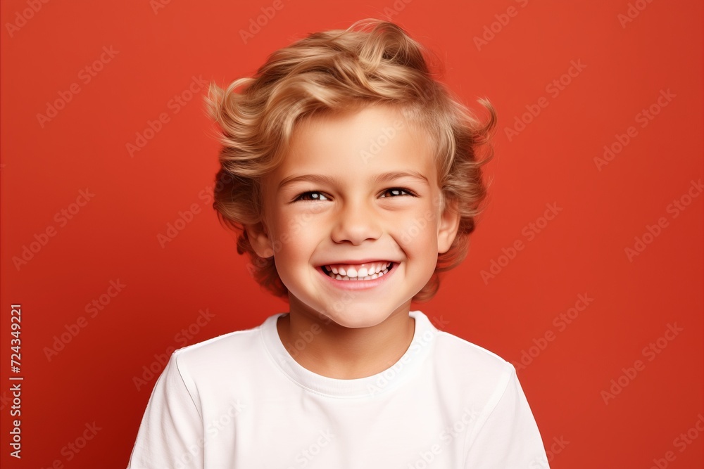 Portrait of a smiling little boy on a red background. Studio shot. Portrait of a smiling little boy on a red background. Studio shot.