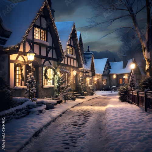 Winter night in a small village in the north of France  Europe