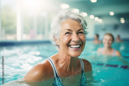 Retired Senior Enjoying Swimming and an Active Lifestyle in Pool Smiling Woman © Richard