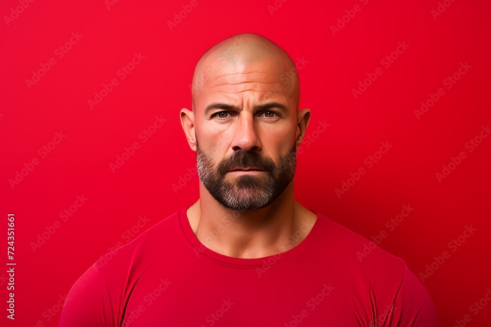 Portrait of a man with a beard on a red background. Portrait of a man with a beard on a red background.