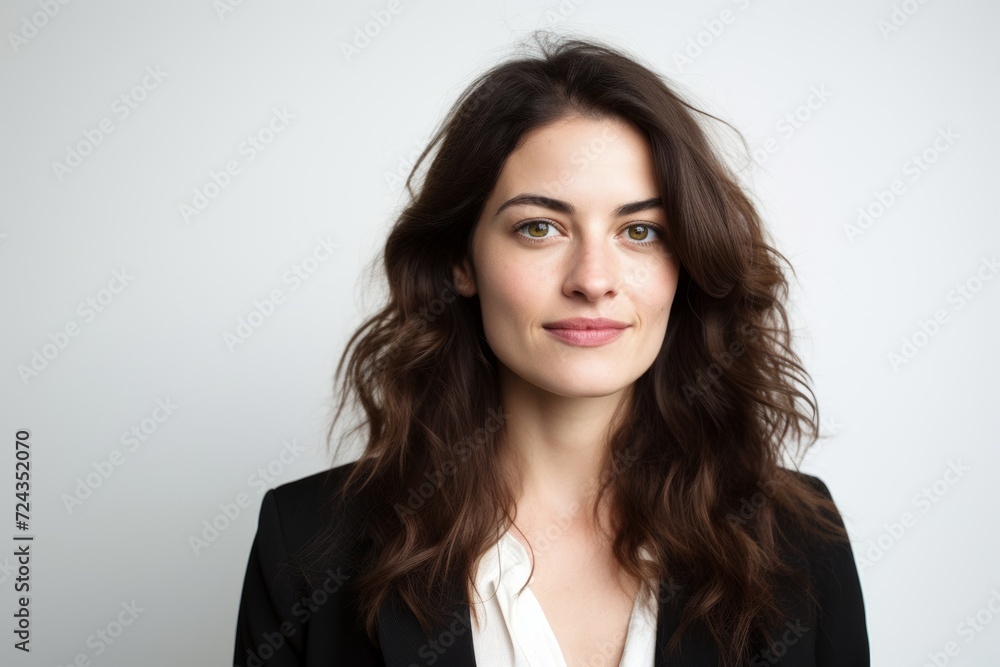Portrait of a beautiful young business woman with long brown hair. Portrait of a beautiful young business woman with long brown hair.