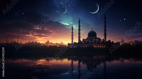 Sky night stars and moon, islamic night,sunset © Koihime