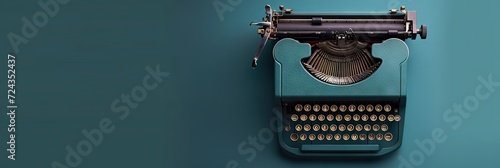 Old fashioned typewriter on solid background, panoramic banner with copy space photo