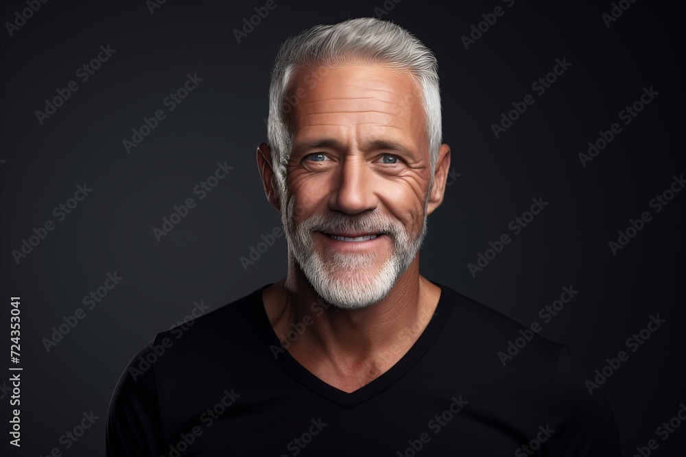 Portrait of a handsome senior man with grey hair and beard. - obrazy, fototapety, plakaty 