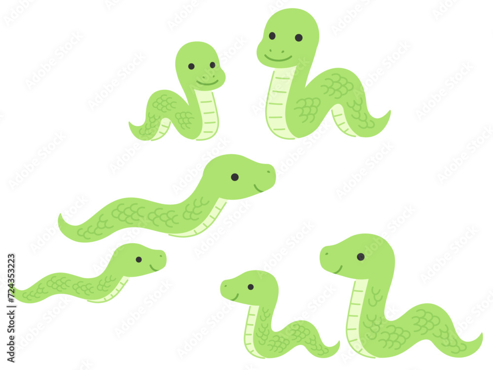 ヘビの親子のイラストセット ヘビの親子のイラストセット