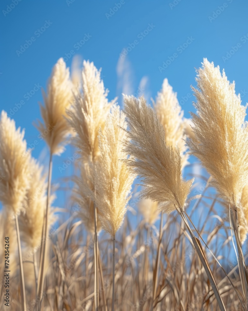 Pampas grass against a blue sky background. Pampas grass against a blue sky background.