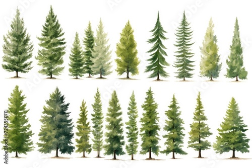 Set of green spruce trees