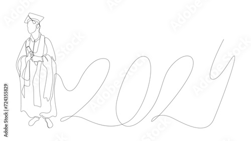 One continuous line of university student graduation with number 2024. Thin Line Illustration vector concept. Contour Drawing Creative ideas.