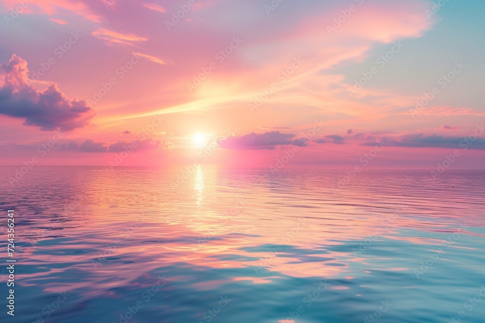 a dreamy birthday background featuring a pastel sunset casting a warm glow over tranquil waters 