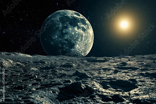 moon surface and big planet background