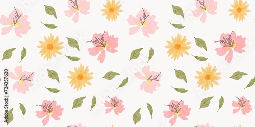 botanical flower watercolor background. flower seamless pattern © Resa