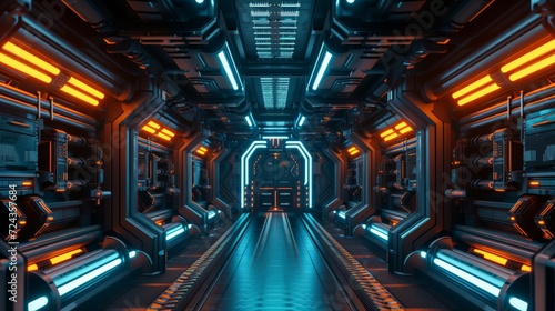 Futuristic military base spaceship teal and orange color grade photo