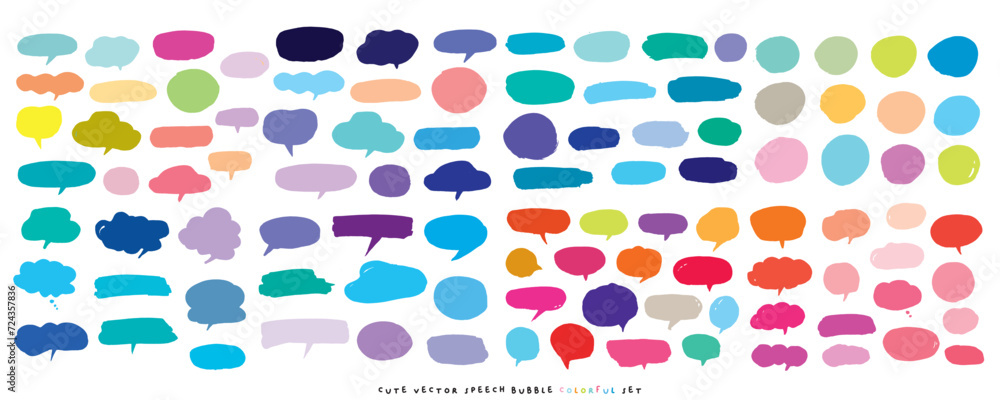 Fototapeta premium Cute vector speech bubble colorful set,Hand drawn set of speech bubbles with handwritten for book ,card, business, poster design. Vector illustration design for fashion fabrics, textile graphics