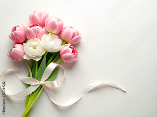 bouquet of pink and white tulips