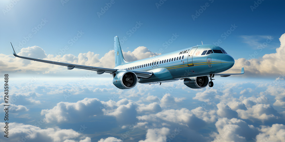 Obraz premium Airplane flying in sky with clouds