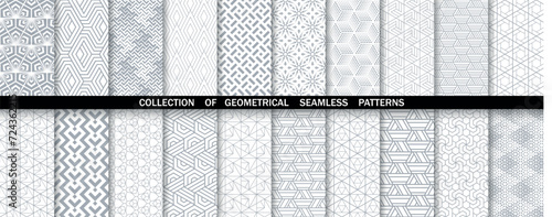 Geometric set of seamless gray and white patterns. Simple vector graphics.
