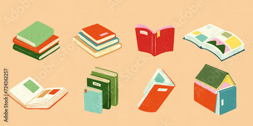 Retro style books element set