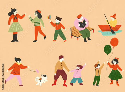 Cute outdoors people element set