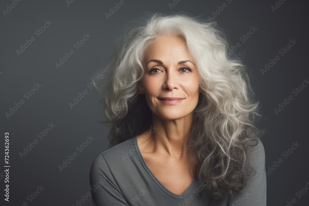 Portrait of a beautiful mature woman with long wavy hair. Portrait of a beautiful mature woman with long wavy hair.