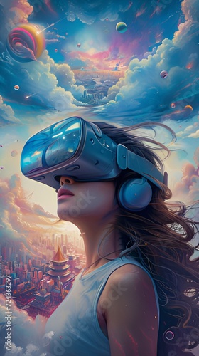 Woman wearing VR goggles