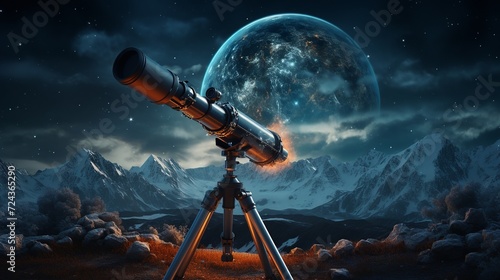 Illustration of a telescope looking at the wilky way