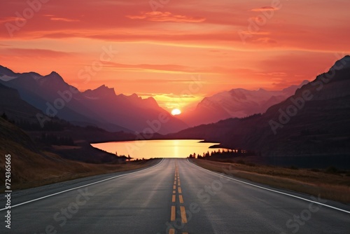 Sunset over the road in Glacier National Park, Montana, USA