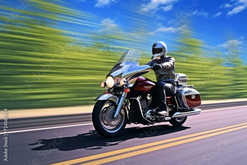 Motorcycle on the road with motion blur effect