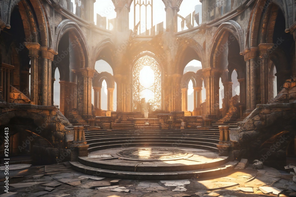 Mysterious hall of the ancient abbey - obrazy, fototapety, plakaty 