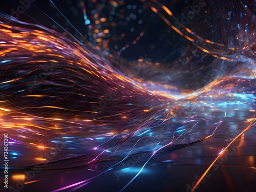 As bits and bytes traverse through the cables, a mesmerizing dance of light unfolds, creating an intricate web of glowing pathways. AI Generated