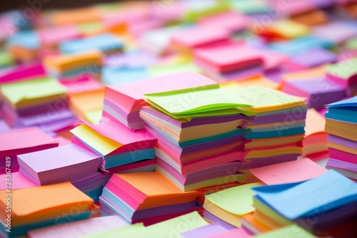 Colorful sticky notes on the desk in the office for business concept