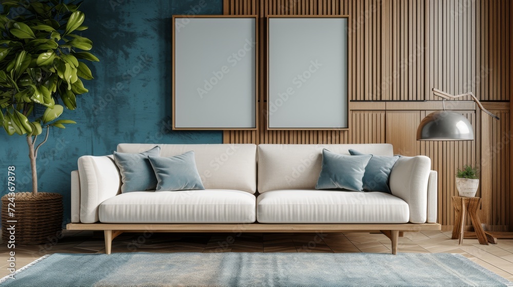 Fototapeta premium Modern living room interior with stylish comfortable sofa