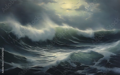 Beautiful seascape with sea waves at sunset. 3d rendering