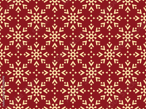 Abstract geometric pattern with lines, snowflakes. A seamless vector background. Gold and red texture. Graphic modern pattern