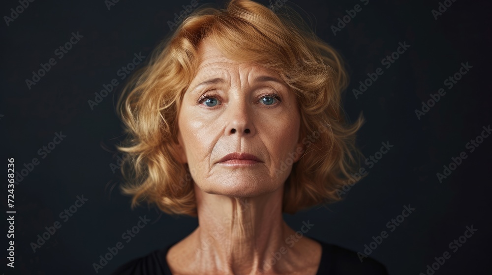 A middleaged woman with a pained expression indicating feelings of selfdoubt.