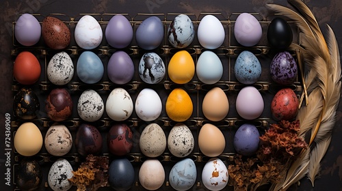 ten hand painted colorful easter eggs in an egg carton photo
