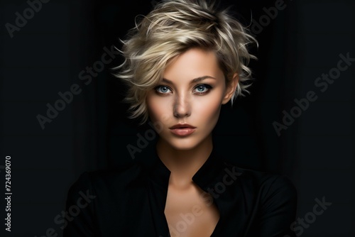 Portrait of a beautiful blonde woman with short hair, Beauty, fashion