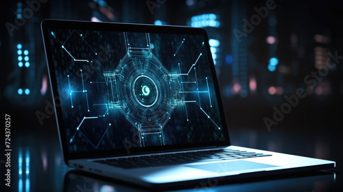 laptop on the screen lock. Cyber security, data protection concept ,encryption concept,cybersecurity, cyber attack, security breached, privacy data hacked, business corporate data protection backgroun