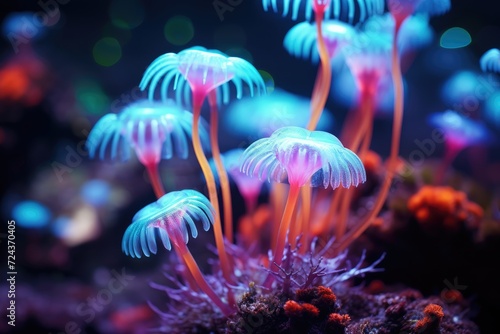 Electric Coral: Coral with bioluminescent properties creating intense bokeh.