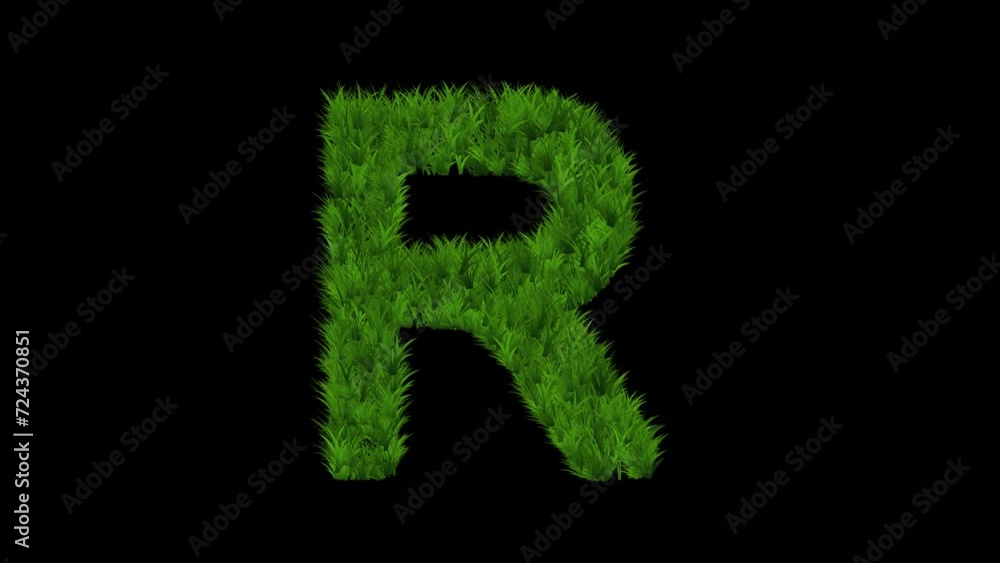 English alphabet R with green grass effect on plain black background English alphabet R with green grass effect on plain black background