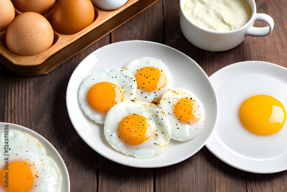 Easy health food for busy modern people, sunny side up for breakfast, fried eggs, great protein supplement. Generative AI Easy health food for busy modern people, sunny side up for breakfast, fried eggs, great protein supplement. Generative AI
